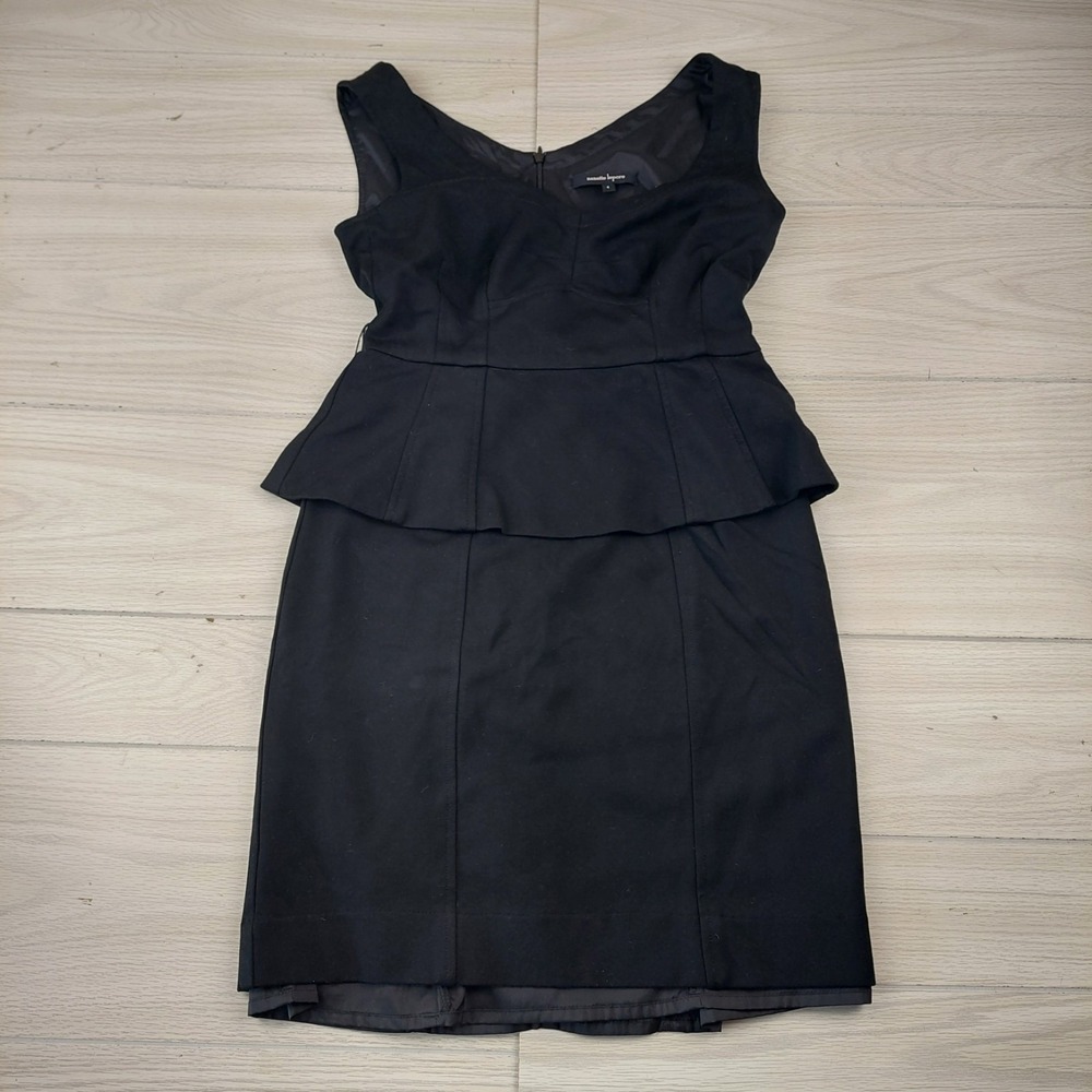 Nanette Lepore Peplum Sheath Dress Womens Size 4 Black Sleeveless V-Neck LBD